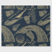 Papier Cadeau Bleu de baleine marine vintage (Plat)