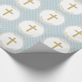 Papier Cadeau Bleu de communion avec Pois d'or (Coin)