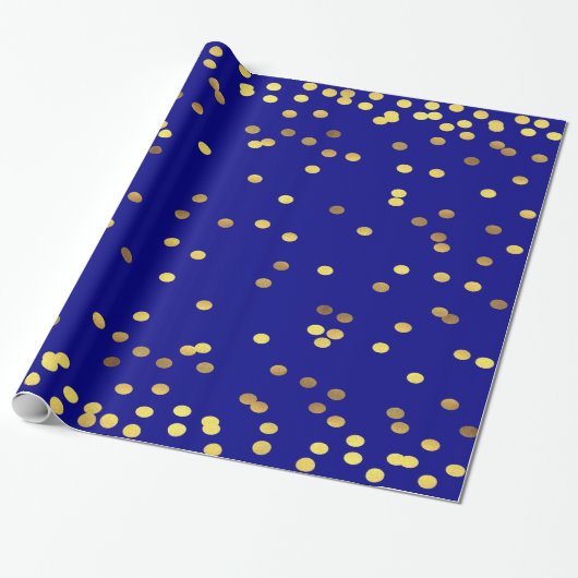 Papier Cadeau Bleu de confettis de feuille d'or (Déroulé)
