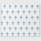 Papier Cadeau Bleu de garçon de confirmation de croix de baptême (Plat)
