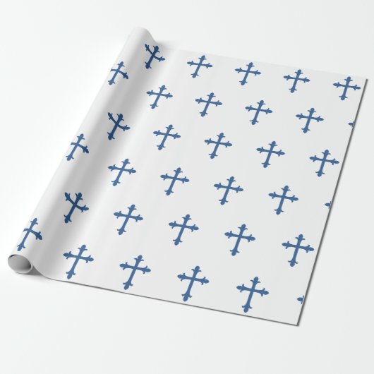 Papier Cadeau Bleu de garçon de confirmation de croix de baptême (Déroulé)