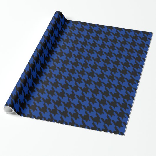 Papier Cadeau Bleu de Houndstooth Pied de Poule Black (Déroulé)