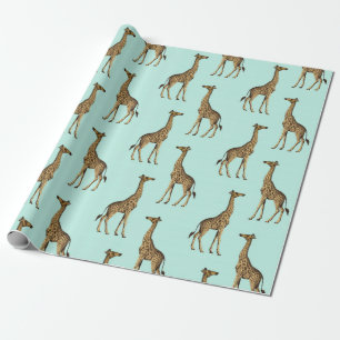 Papier Cadeau Bleu de la Girafe et or