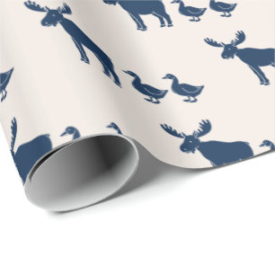 Papier Cadeau Bleu de la marine Motif Moose and Ducks