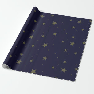 Papier Cadeau Bleu de marine avec étoiles d'or