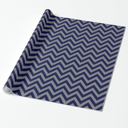Papier Cadeau Bleu de marine, Charcoal Grand Chevron ZigZag Moti (Déroulé)