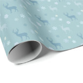 Papier Cadeau Bleu de Noël de cerfs communs (Coin rond)
