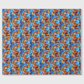 Papier Cadeau Bleu de poisson orange Koi (Plat)