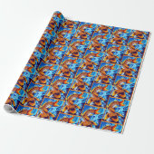 Papier Cadeau Bleu de poisson orange Koi (Déroulé)