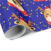Papier Cadeau Bleu de rennes de Noël (Coin rond)