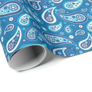 Papier Cadeau Bleu de saphir de motif de Paisley rétro