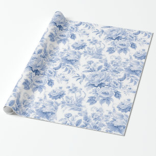 Papier Cadeau Bleu de toile à fleurs