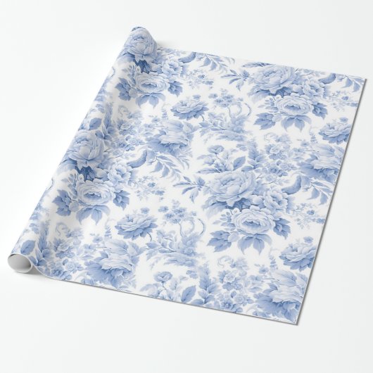 Papier Cadeau Bleu de toile à fleurs (Déroulé)