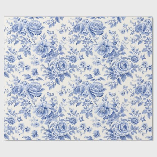 Papier Cadeau Bleu de toile à fleurs (Plat)