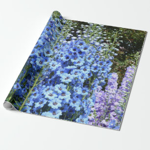 Papier Cadeau Bleu Delphinium Fleurs Florales Jardin Nature