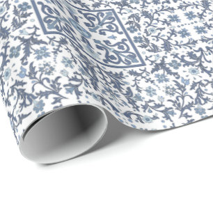 Papier Cadeau Bleu Denim Floral