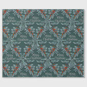 Papier Cadeau Bleu d'épinette Baies rouges Joyeux Noël (Plat)