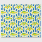 Papier Cadeau Bleu d'été et citrons et Motif Feuille (Plat)