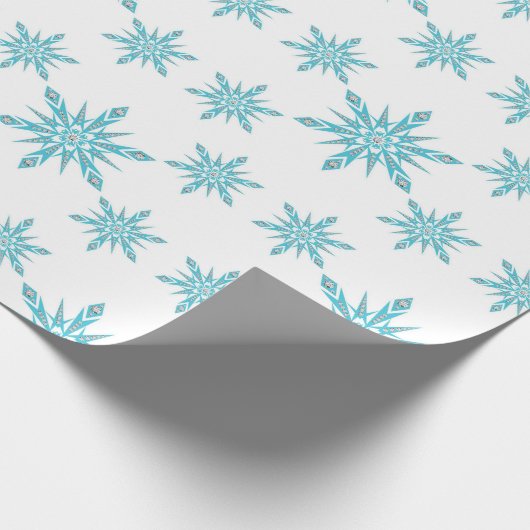 Papier Cadeau Bleu Diamant Snowflake Motif Noël (Coin)