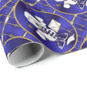 Papier Cadeau Bleu d'ours de Noël et papier d'emballage d'or (Coin rond)