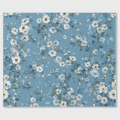 Papier Cadeau Bleu doux fleurs blanches Ditsy pastel boho 70s (Plat)