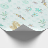 Papier Cadeau Bleu Doux Paillettes D'or Aquarelle Floral (Coin)