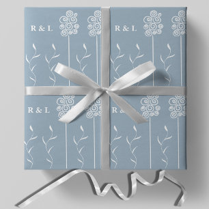 Papier Cadeau Bleu Dusty Minimaliste Courlis Floral