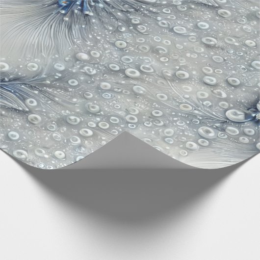 Papier Cadeau Bleu élégant, gris et blanc en plumes (Coin)