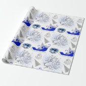 Papier Cadeau Bleu et argent Laisser neiger sur blanc | (Déroulé)