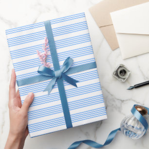 Papier Cadeau Bleu et blanc cinq bandes motif