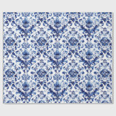 Papier Cadeau Bleu et blanc Delft style ornement floral motif (Plat)