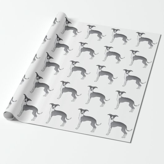 Papier Cadeau Bleu Et Blanc Italien Greyhound Cute Chien Motif (Déroulé)