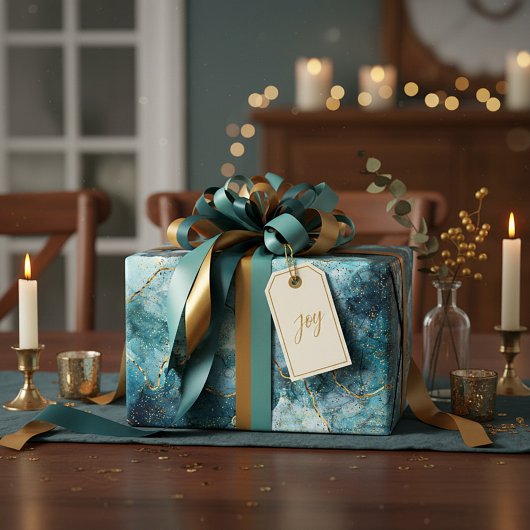Papier Cadeau Bleu et doré marbre