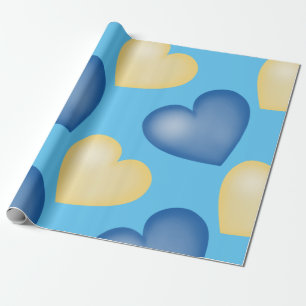 Papier Cadeau Bleu et jaune. Cœur. Amour