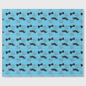 Papier Cadeau Bleu et noir Mustache Bow Cravate C'est un garçon  (Plat)