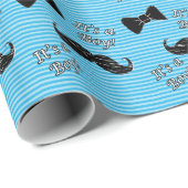 Papier Cadeau Bleu et noir Mustache Bow Cravate C'est un garçon  (Coin rond)