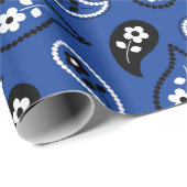 Papier cadeau bleu et noir Paisley (Coin rond)