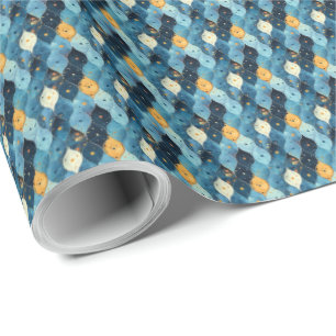 Papier cadeau bleu et or à motif pour anniversaire