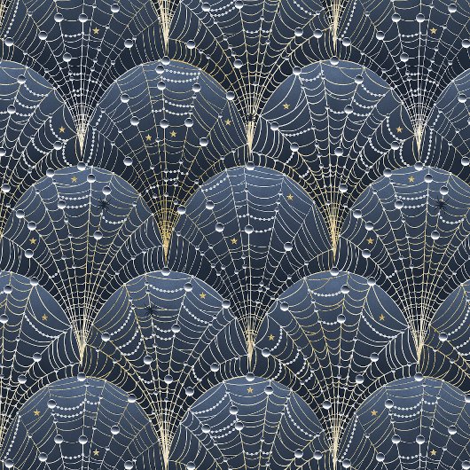 Papier Cadeau Bleu et or Art déco Cobweb Luxe