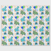 Papier Cadeau Bleu et vert Confetti Dinosaures Anniversaire (Plat)