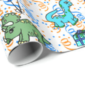 Papier Cadeau Bleu et vert Confetti Dinosaures Anniversaire (Coin rond)