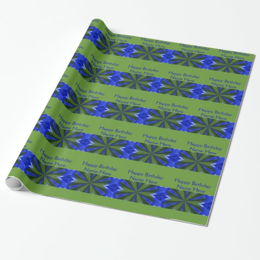 Papier Cadeau Bleu Et Vert Motif Abstrait Joyeux Anniversaire (Déroulé)