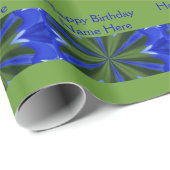 Papier Cadeau Bleu Et Vert Motif Abstrait Joyeux Anniversaire (Coin rond)