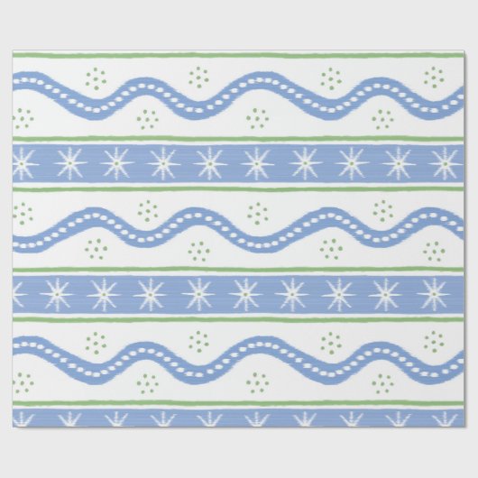 Papier Cadeau Bleu et vert rayures (Plat)