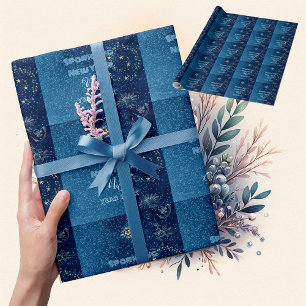 Papier Cadeau Bleu étincelant Nouvel An Parties scintillant Étoi