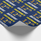 Papier Cadeau Bleu, Faux/Imitation Or, "12ème anniversaire" (Coin)