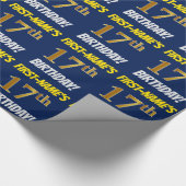 Papier Cadeau Bleu, Faux/Imitation Or, "17ème anniversaire" (Coin)