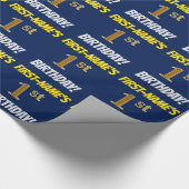 Papier Cadeau Bleu, Faux/Imitation Or, "1er anniversaire" (Coin)