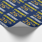 Papier Cadeau Bleu, Faux/Imitation Or, "26e anniversaire" (Coin)