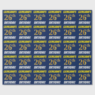Papier Cadeau Bleu, Faux/Imitation Or, "26e anniversaire"